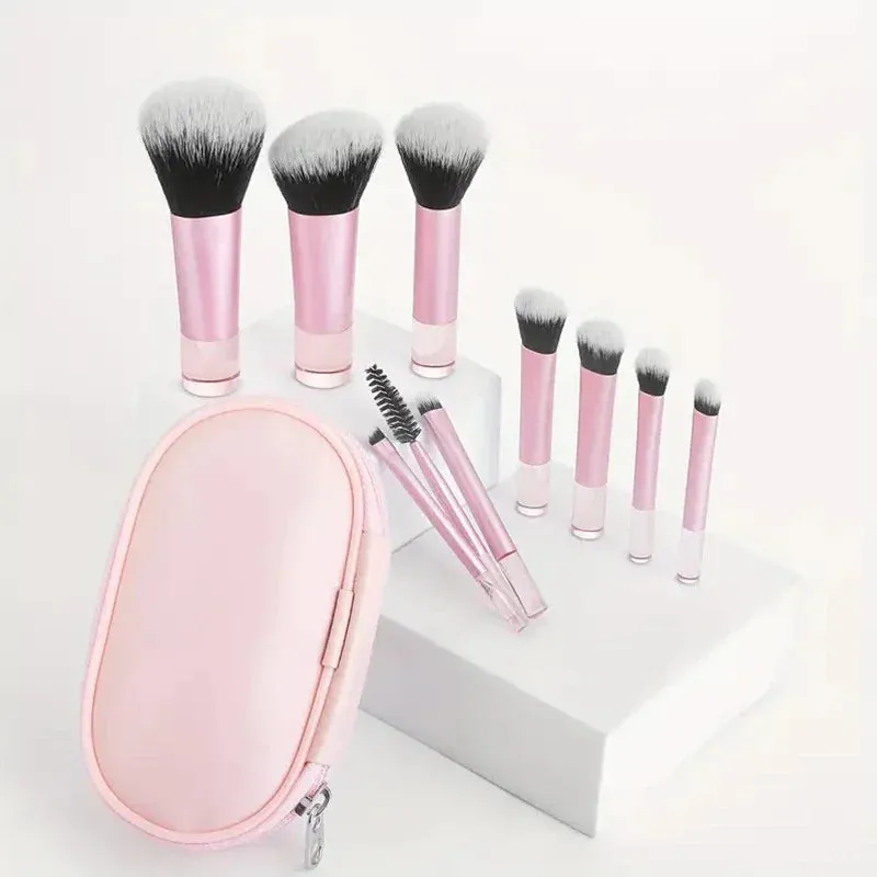 10 short handle makeup brush set multi-color black pink short handle vertical flat makeup brush With small bag Brush set