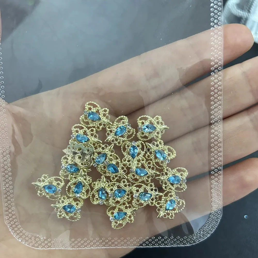 10pcs/bag 3D Retro Alloy Nail Charms Metal Zircon Nail Diamonds Rhinestones Nail Art Decoration DIY Luxury Nail Jewelry 8.4*13mm