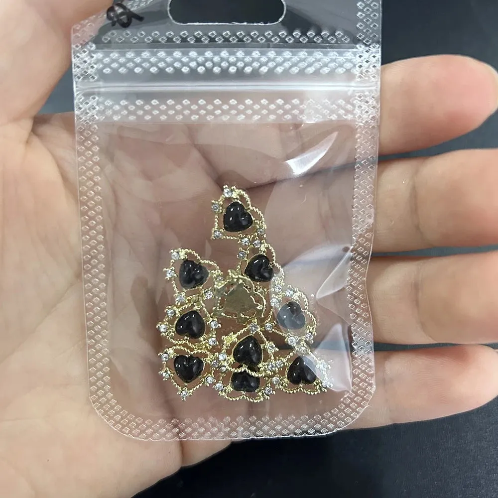 10pcs/bag 3D Retro Alloy Nail Charms Metal Zircon Nail Diamonds Rhinestones Nail Art Decoration DIY Luxury Nail Jewelry 8.4*13mm
