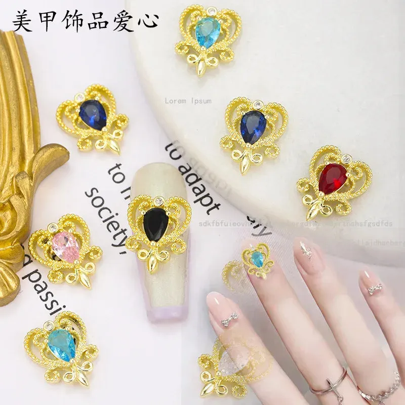 10pcs/bag 3D Retro Alloy Nail Charms Metal Zircon Nail Diamonds Rhinestones Nail Art Decoration DIY Luxury Nail Jewelry 8.4*13mm