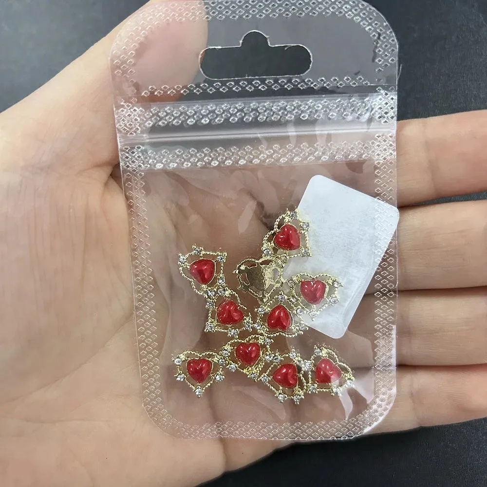 10pcs/bag 3D Retro Alloy Nail Charms Metal Zircon Nail Diamonds Rhinestones Nail Art Decoration DIY Luxury Nail Jewelry 8.4*13mm