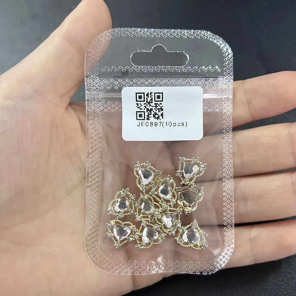 10pcs/bag 3D Retro Alloy Nail Charms Metal Zircon Nail Diamonds Rhinestones Nail Art Decoration DIY Luxury Nail Jewelry 8.4*13mm