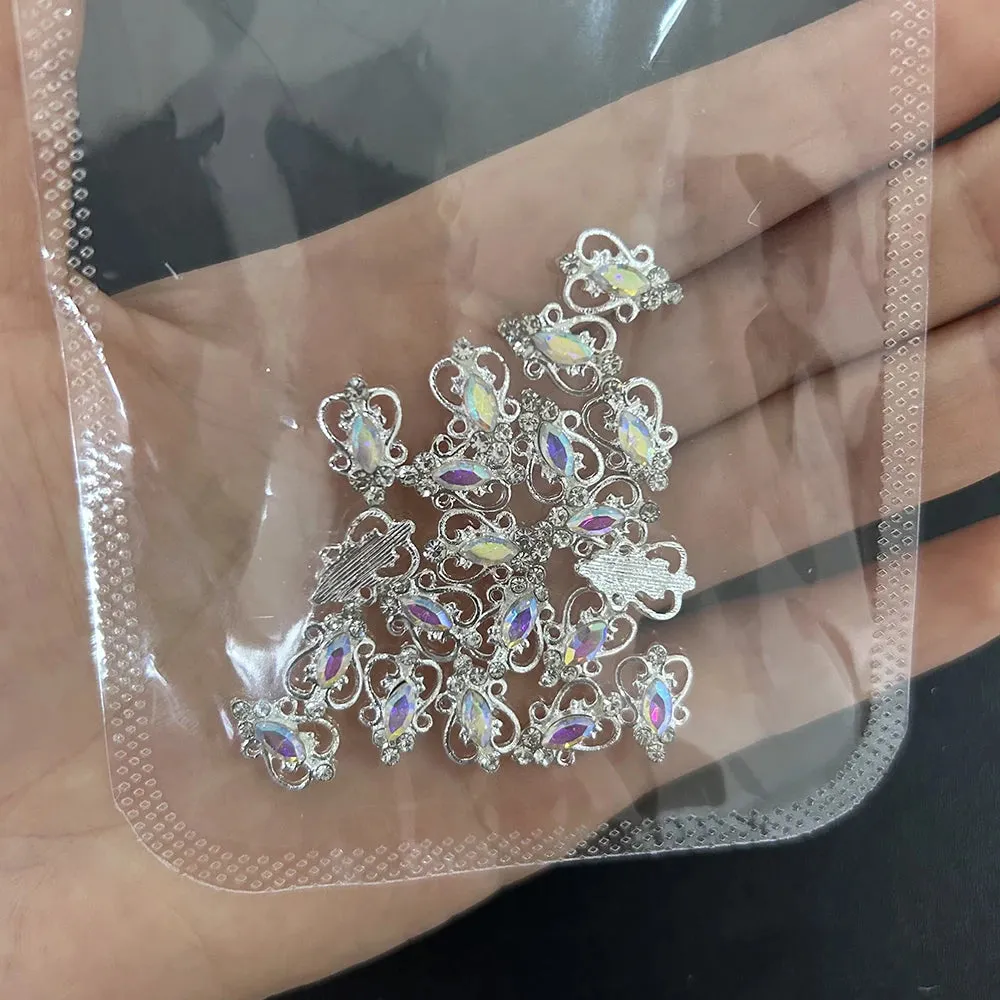 10pcs/bag 3D Retro Alloy Nail Charms Metal Zircon Nail Diamonds Rhinestones Nail Art Decoration DIY Luxury Nail Jewelry 8.4*13mm