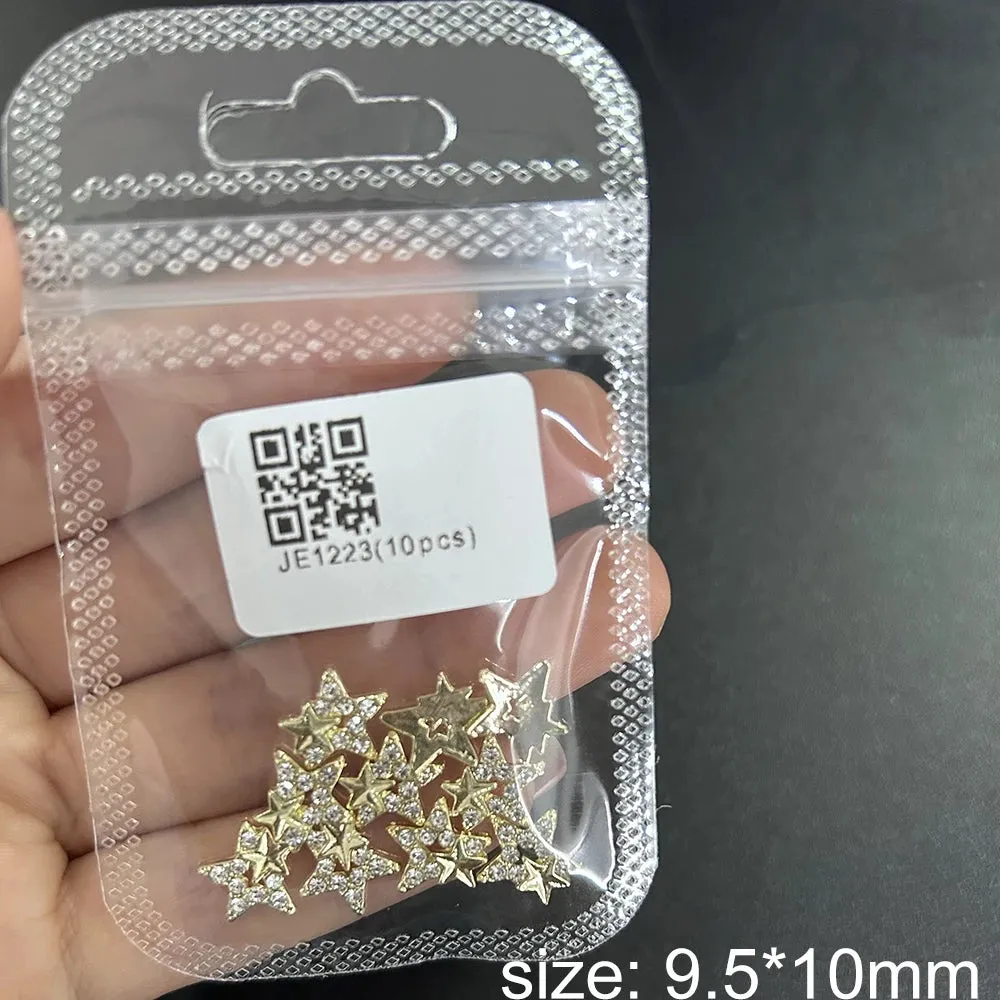 10pcs/bag 3D Retro Alloy Nail Charms Metal Zircon Nail Diamonds Rhinestones Nail Art Decoration DIY Luxury Nail Jewelry 8.4*13mm
