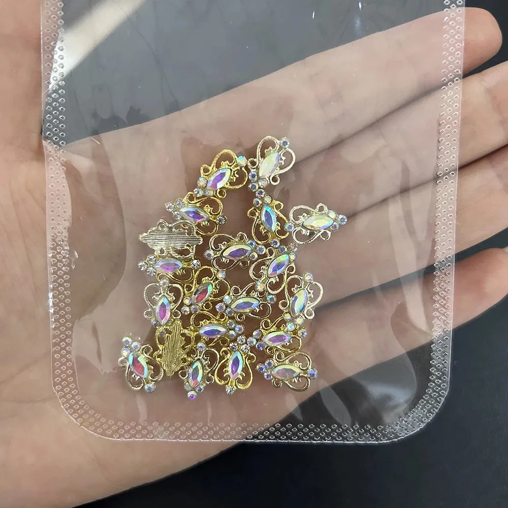 10pcs/bag 3D Retro Alloy Nail Charms Metal Zircon Nail Diamonds Rhinestones Nail Art Decoration DIY Luxury Nail Jewelry 8.4*13mm