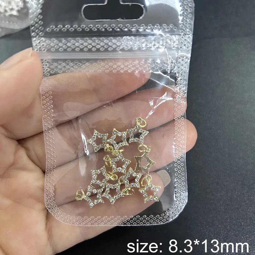 10pcs/bag 3D Retro Alloy Nail Charms Metal Zircon Nail Diamonds Rhinestones Nail Art Decoration DIY Luxury Nail Jewelry 8.4*13mm