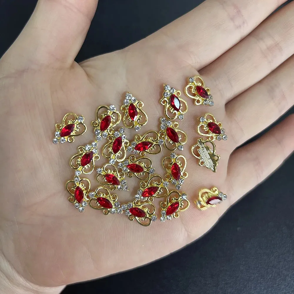 10pcs/bag 3D Retro Alloy Nail Charms Metal Zircon Nail Diamonds Rhinestones Nail Art Decoration DIY Luxury Nail Jewelry 8.4*13mm