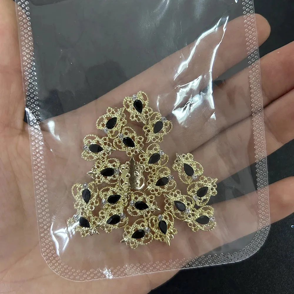 10pcs/bag 3D Retro Alloy Nail Charms Metal Zircon Nail Diamonds Rhinestones Nail Art Decoration DIY Luxury Nail Jewelry 8.4*13mm