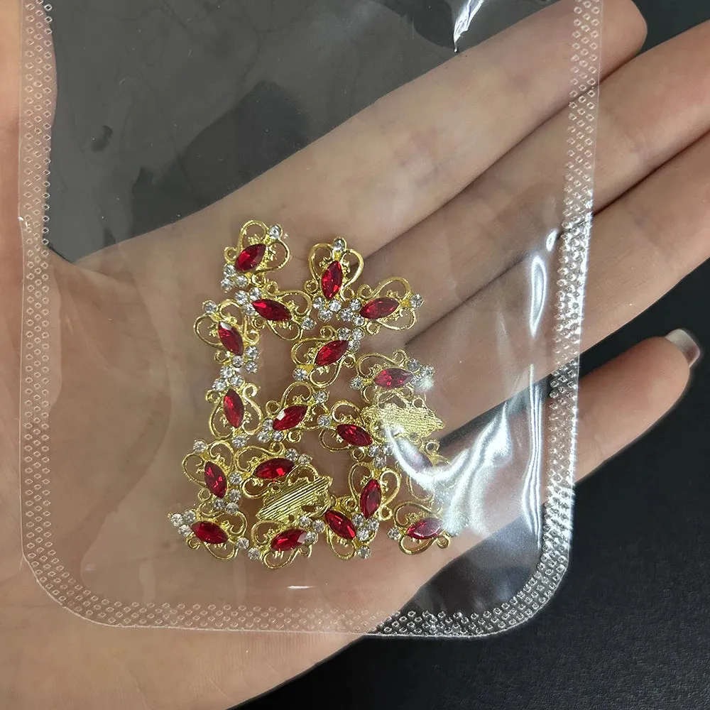 10pcs/bag 3D Retro Alloy Nail Charms Metal Zircon Nail Diamonds Rhinestones Nail Art Decoration DIY Luxury Nail Jewelry 8.4*13mm
