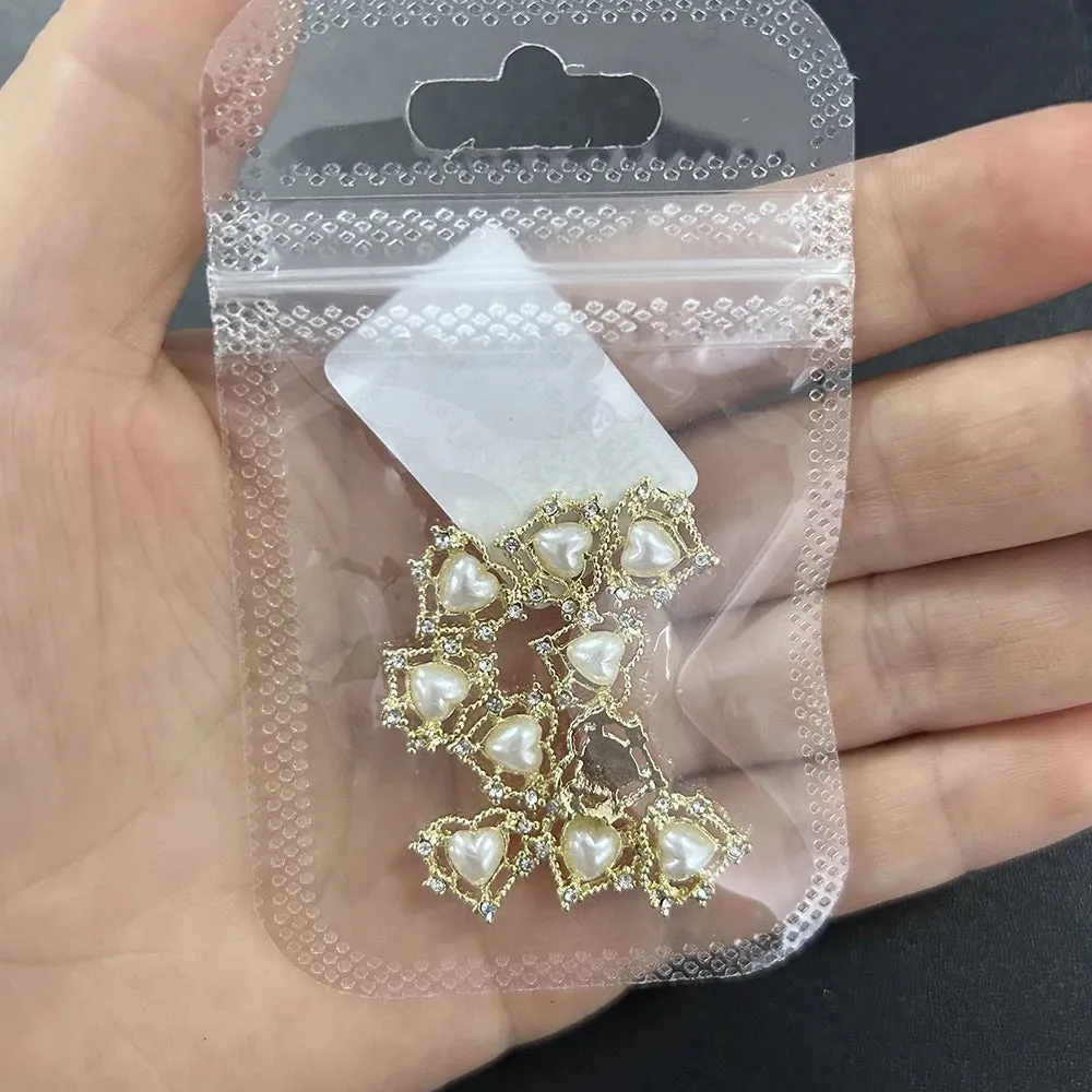 10pcs/bag 3D Retro Alloy Nail Charms Metal Zircon Nail Diamonds Rhinestones Nail Art Decoration DIY Luxury Nail Jewelry 8.4*13mm