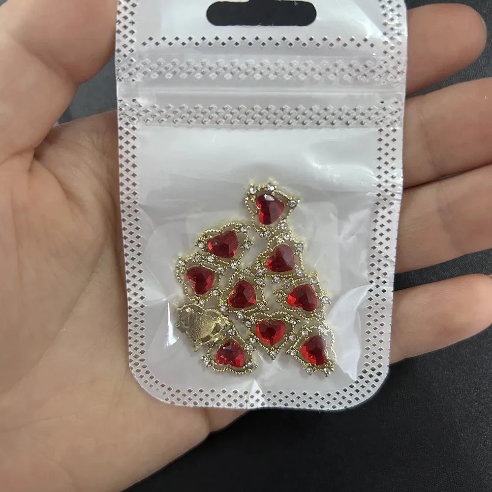 10pcs/bag 3D Retro Alloy Nail Charms Metal Zircon Nail Diamonds Rhinestones Nail Art Decoration DIY Luxury Nail Jewelry 8.4*13mm