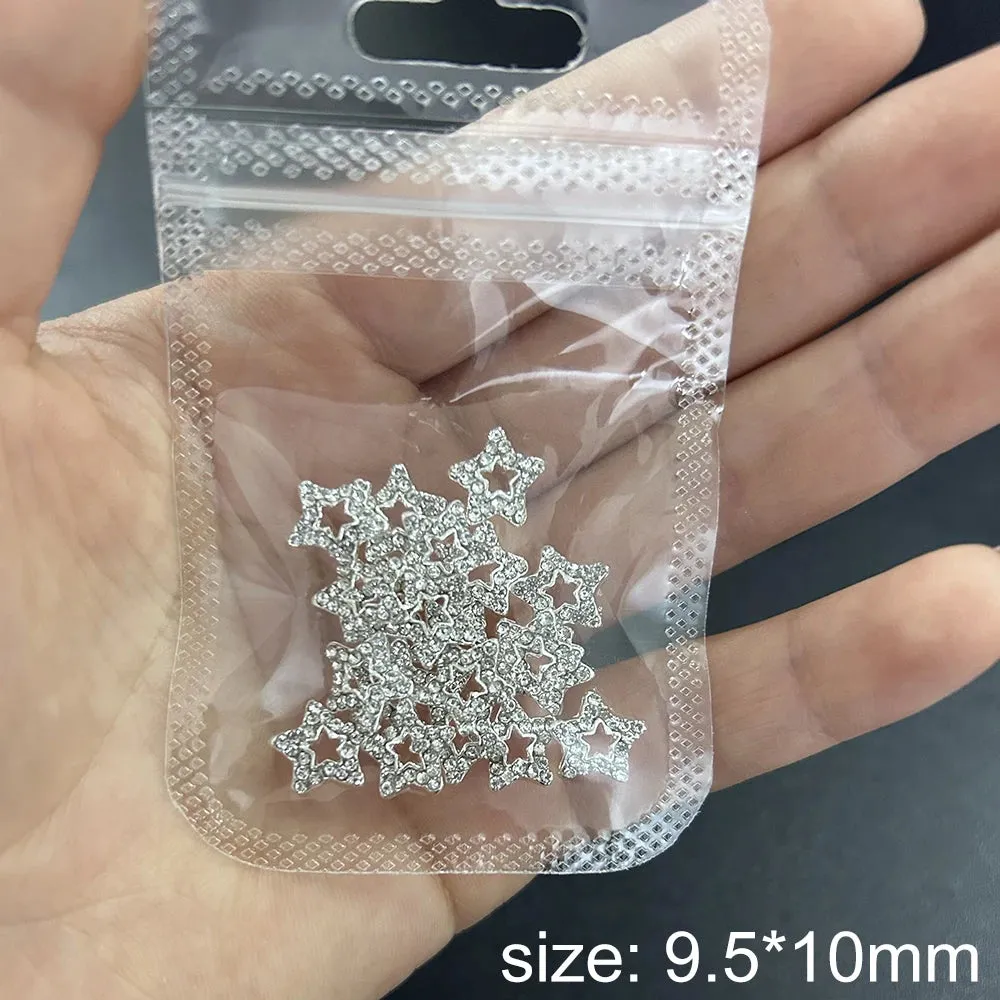 10pcs/bag 3D Retro Alloy Nail Charms Metal Zircon Nail Diamonds Rhinestones Nail Art Decoration DIY Luxury Nail Jewelry 8.4*13mm