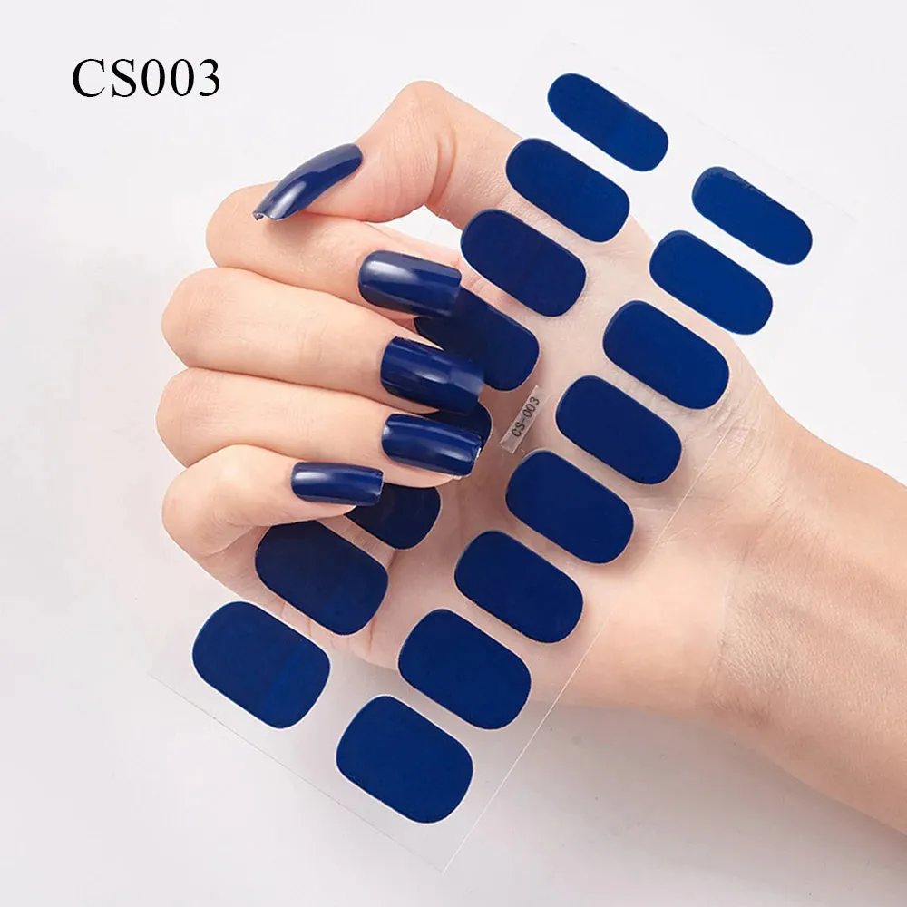 16Tips Semi-Cured French UV Nail Sticker Long-Lasting Solid Nail Wraps Sticker Fast-strong LED Lamp Gel Slider Nail Extension