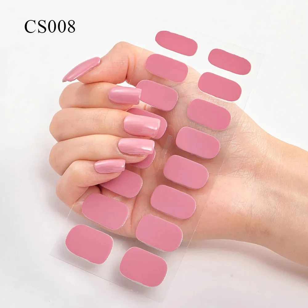 16Tips Semi-Cured French UV Nail Sticker Long-Lasting Solid Nail Wraps Sticker Fast-strong LED Lamp Gel Slider Nail Extension