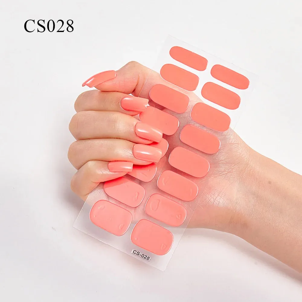 16Tips Semi-Cured French UV Nail Sticker Long-Lasting Solid Nail Wraps Sticker Fast-strong LED Lamp Gel Slider Nail Extension