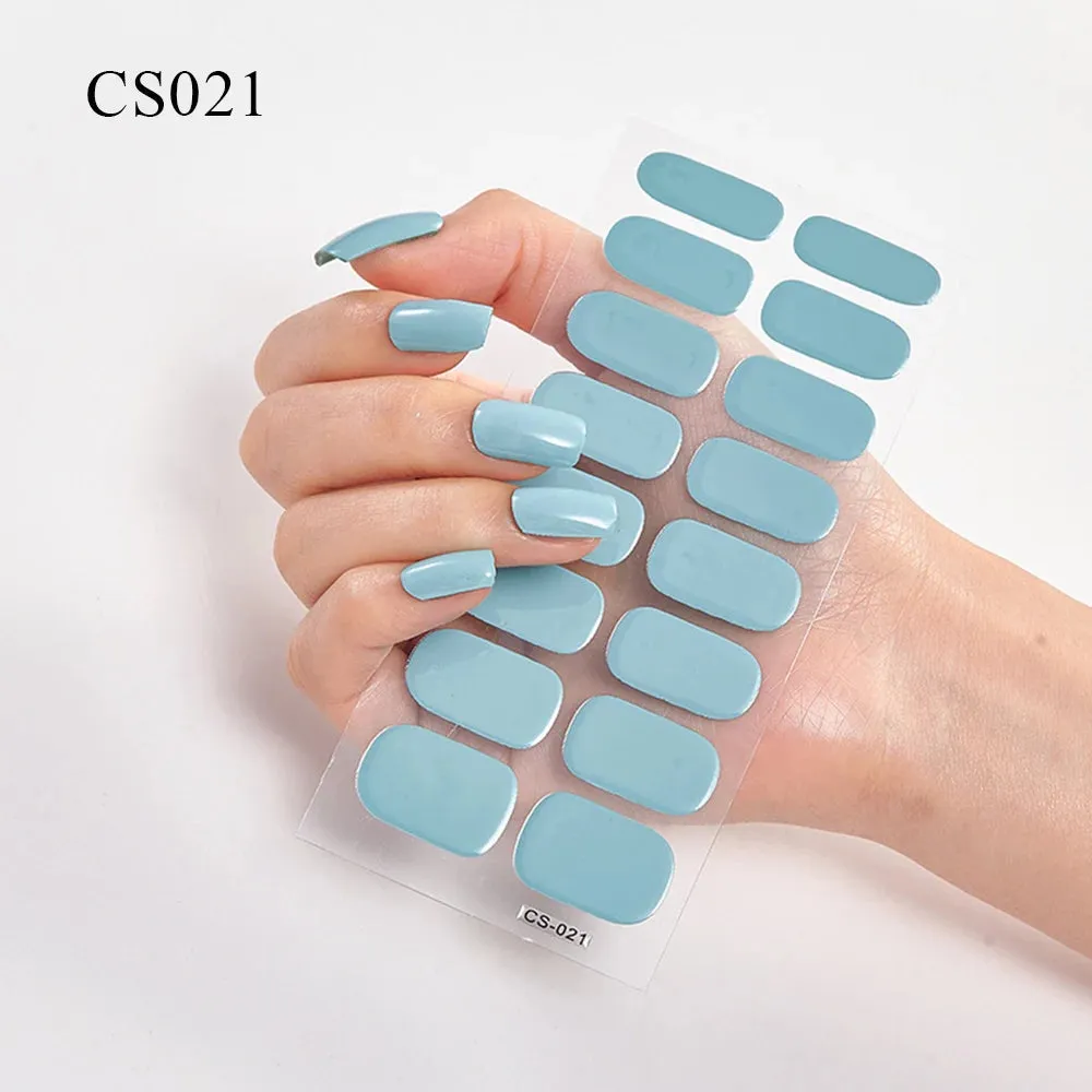 16Tips Semi-Cured French UV Nail Sticker Long-Lasting Solid Nail Wraps Sticker Fast-strong LED Lamp Gel Slider Nail Extension
