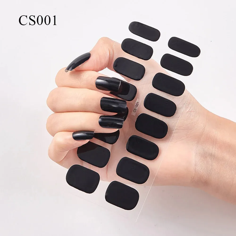 16Tips Semi-Cured French UV Nail Sticker Long-Lasting Solid Nail Wraps Sticker Fast-strong LED Lamp Gel Slider Nail Extension