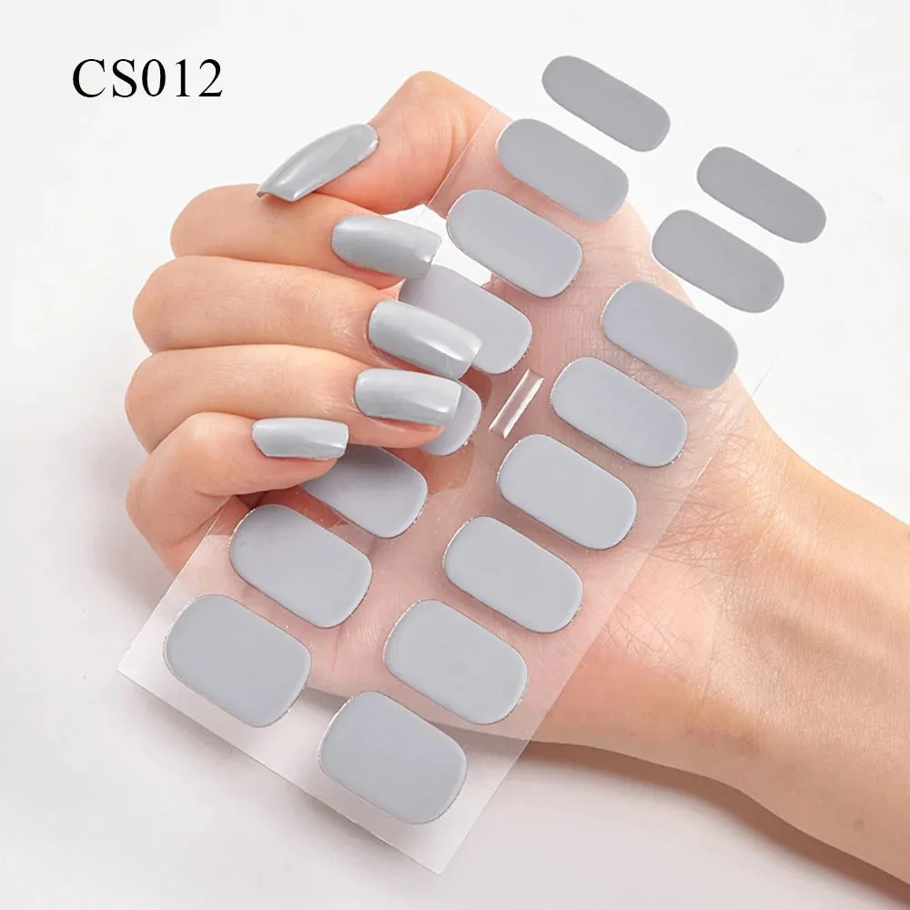 16Tips Semi-Cured French UV Nail Sticker Long-Lasting Solid Nail Wraps Sticker Fast-strong LED Lamp Gel Slider Nail Extension