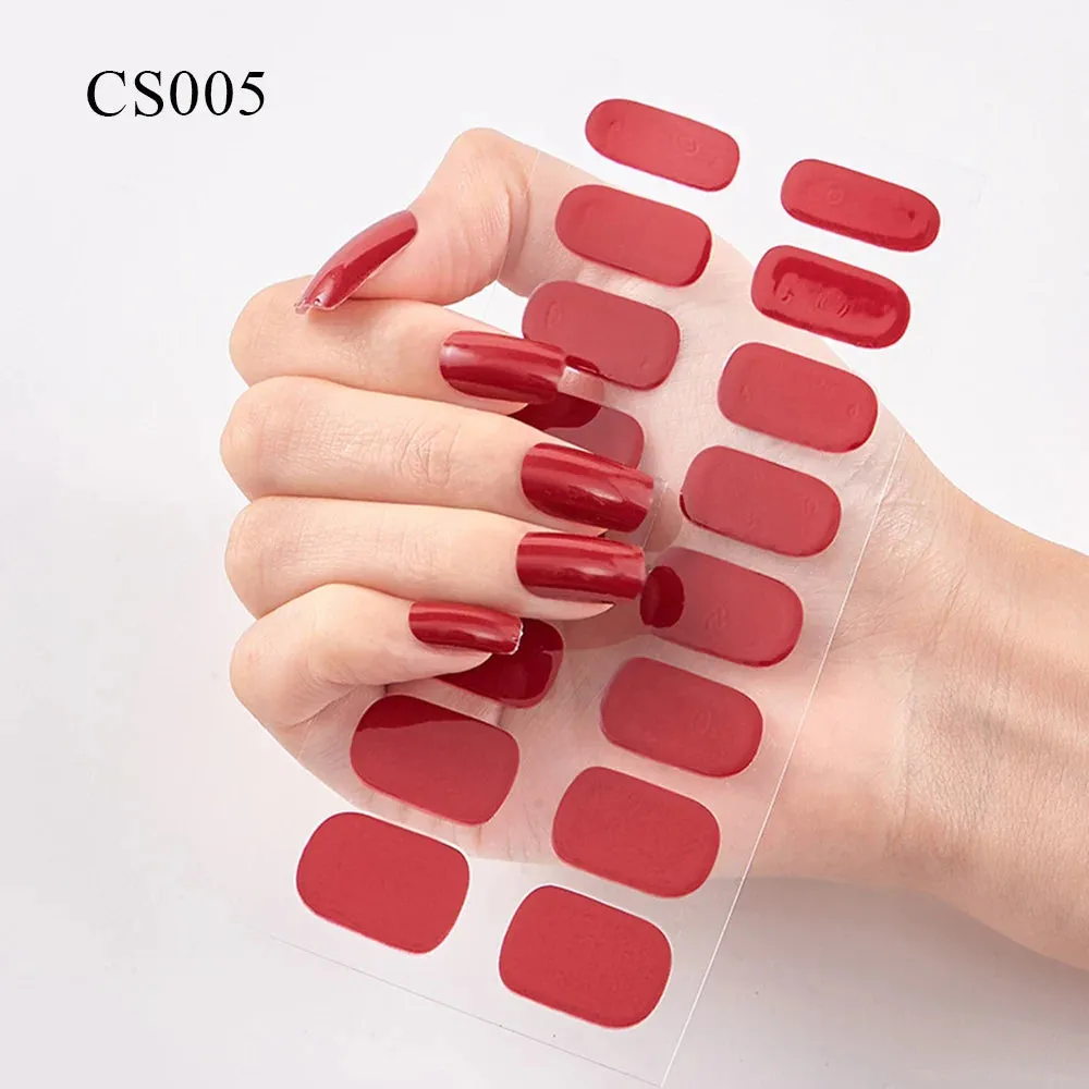 16Tips Semi-Cured French UV Nail Sticker Long-Lasting Solid Nail Wraps Sticker Fast-strong LED Lamp Gel Slider Nail Extension