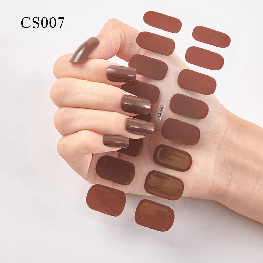16Tips Semi-Cured French UV Nail Sticker Long-Lasting Solid Nail Wraps Sticker Fast-strong LED Lamp Gel Slider Nail Extension