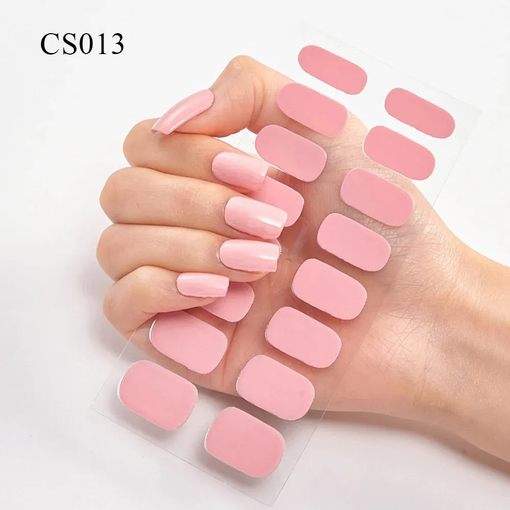 16Tips Semi-Cured French UV Nail Sticker Long-Lasting Solid Nail Wraps Sticker Fast-strong LED Lamp Gel Slider Nail Extension