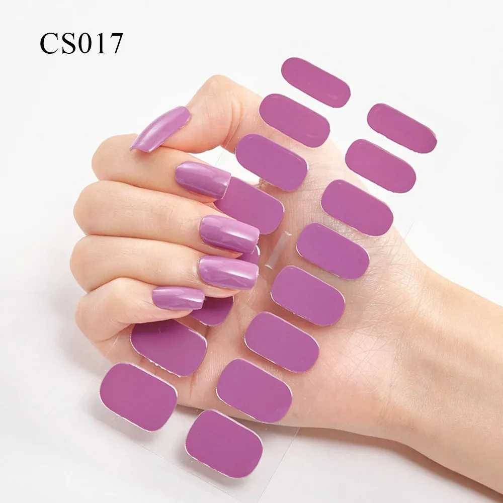 16Tips Semi-Cured French UV Nail Sticker Long-Lasting Solid Nail Wraps Sticker Fast-strong LED Lamp Gel Slider Nail Extension