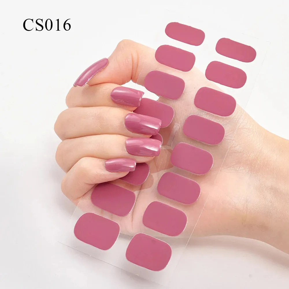 16Tips Semi-Cured French UV Nail Sticker Long-Lasting Solid Nail Wraps Sticker Fast-strong LED Lamp Gel Slider Nail Extension