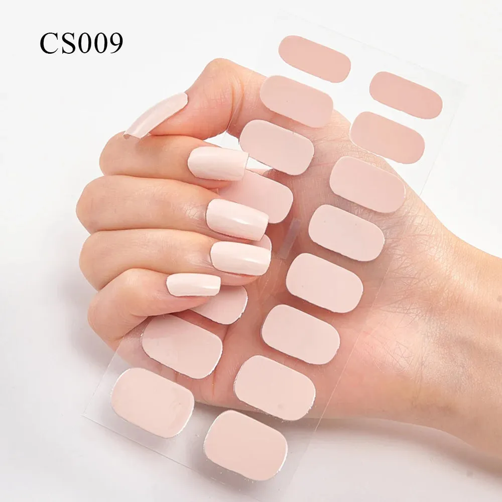 16Tips Semi-Cured French UV Nail Sticker Long-Lasting Solid Nail Wraps Sticker Fast-strong LED Lamp Gel Slider Nail Extension