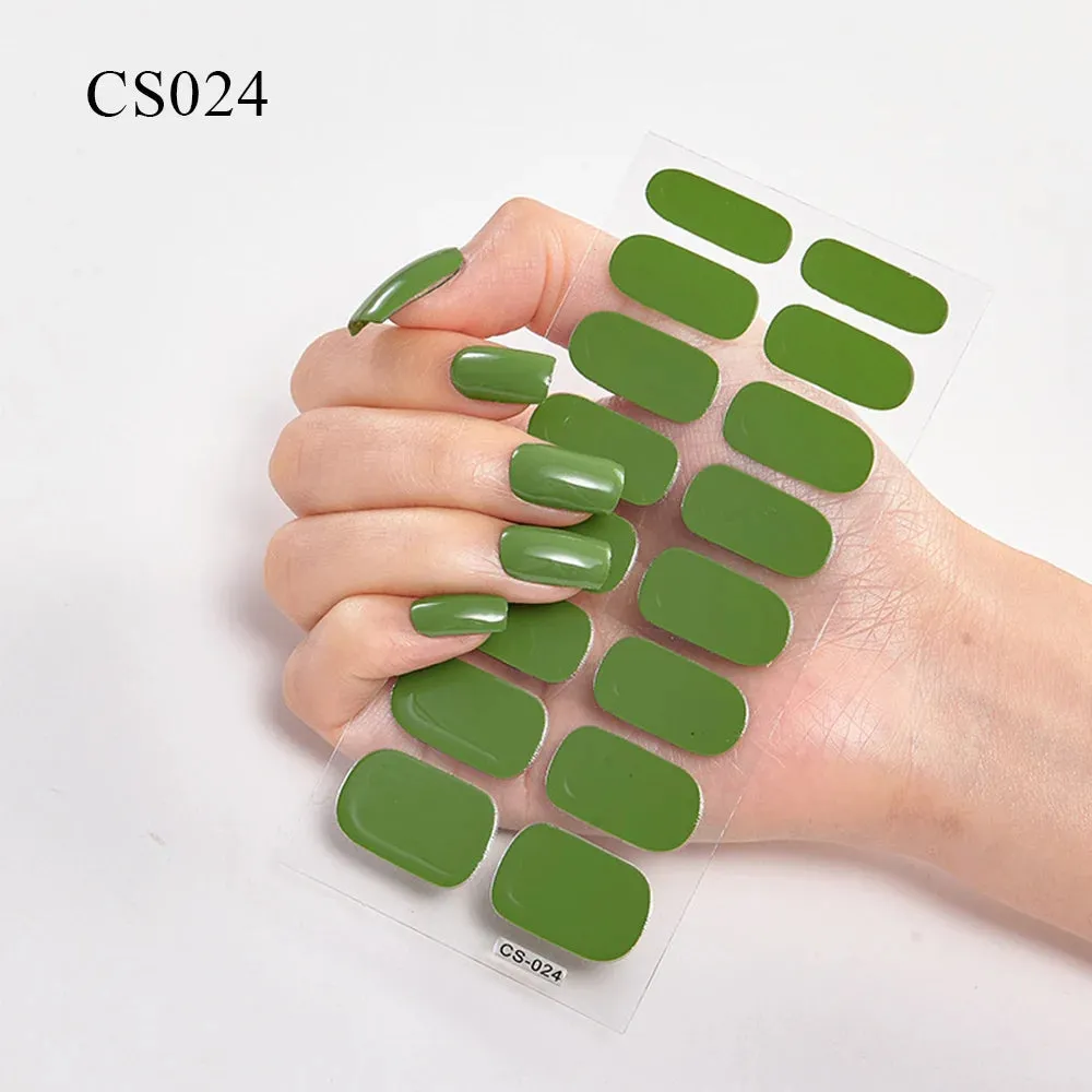 16Tips Semi-Cured French UV Nail Sticker Long-Lasting Solid Nail Wraps Sticker Fast-strong LED Lamp Gel Slider Nail Extension