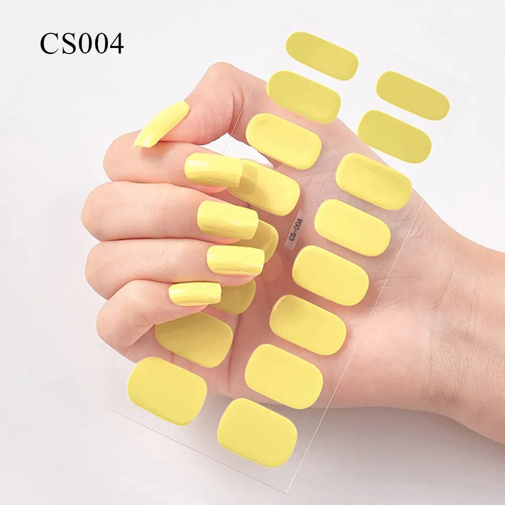 16Tips Semi-Cured French UV Nail Sticker Long-Lasting Solid Nail Wraps Sticker Fast-strong LED Lamp Gel Slider Nail Extension