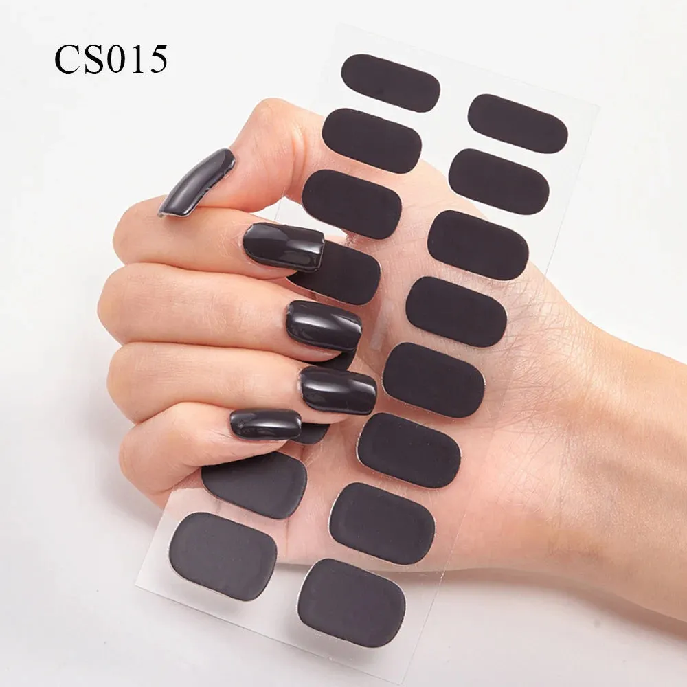 16Tips Semi-Cured French UV Nail Sticker Long-Lasting Solid Nail Wraps Sticker Fast-strong LED Lamp Gel Slider Nail Extension