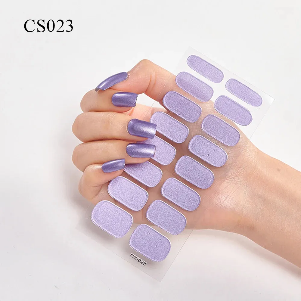 16Tips Semi-Cured French UV Nail Sticker Long-Lasting Solid Nail Wraps Sticker Fast-strong LED Lamp Gel Slider Nail Extension