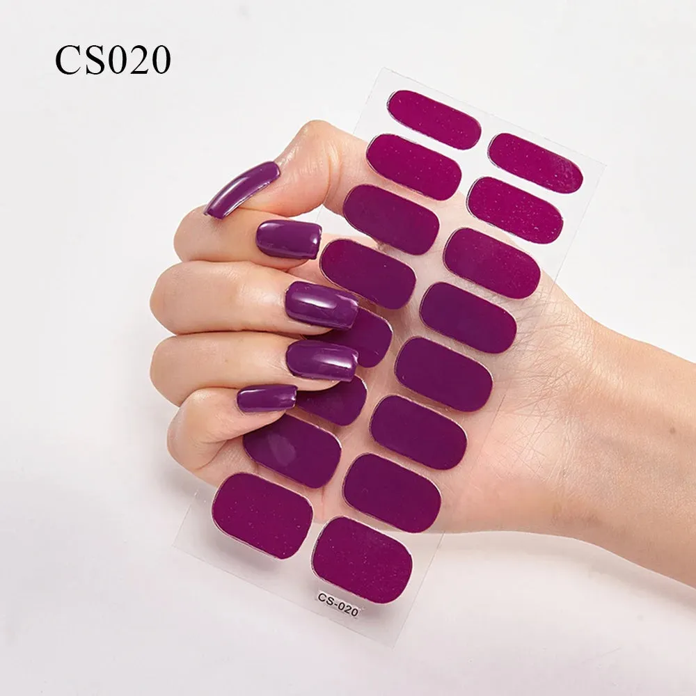 16Tips Semi-Cured French UV Nail Sticker Long-Lasting Solid Nail Wraps Sticker Fast-strong LED Lamp Gel Slider Nail Extension