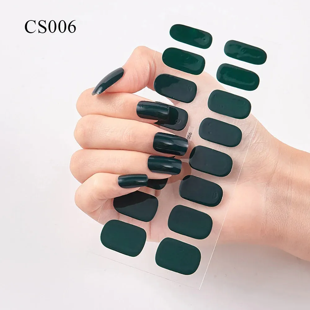 16Tips Semi-Cured French UV Nail Sticker Long-Lasting Solid Nail Wraps Sticker Fast-strong LED Lamp Gel Slider Nail Extension