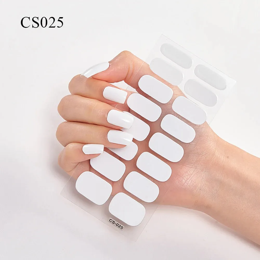 16Tips Semi-Cured French UV Nail Sticker Long-Lasting Solid Nail Wraps Sticker Fast-strong LED Lamp Gel Slider Nail Extension