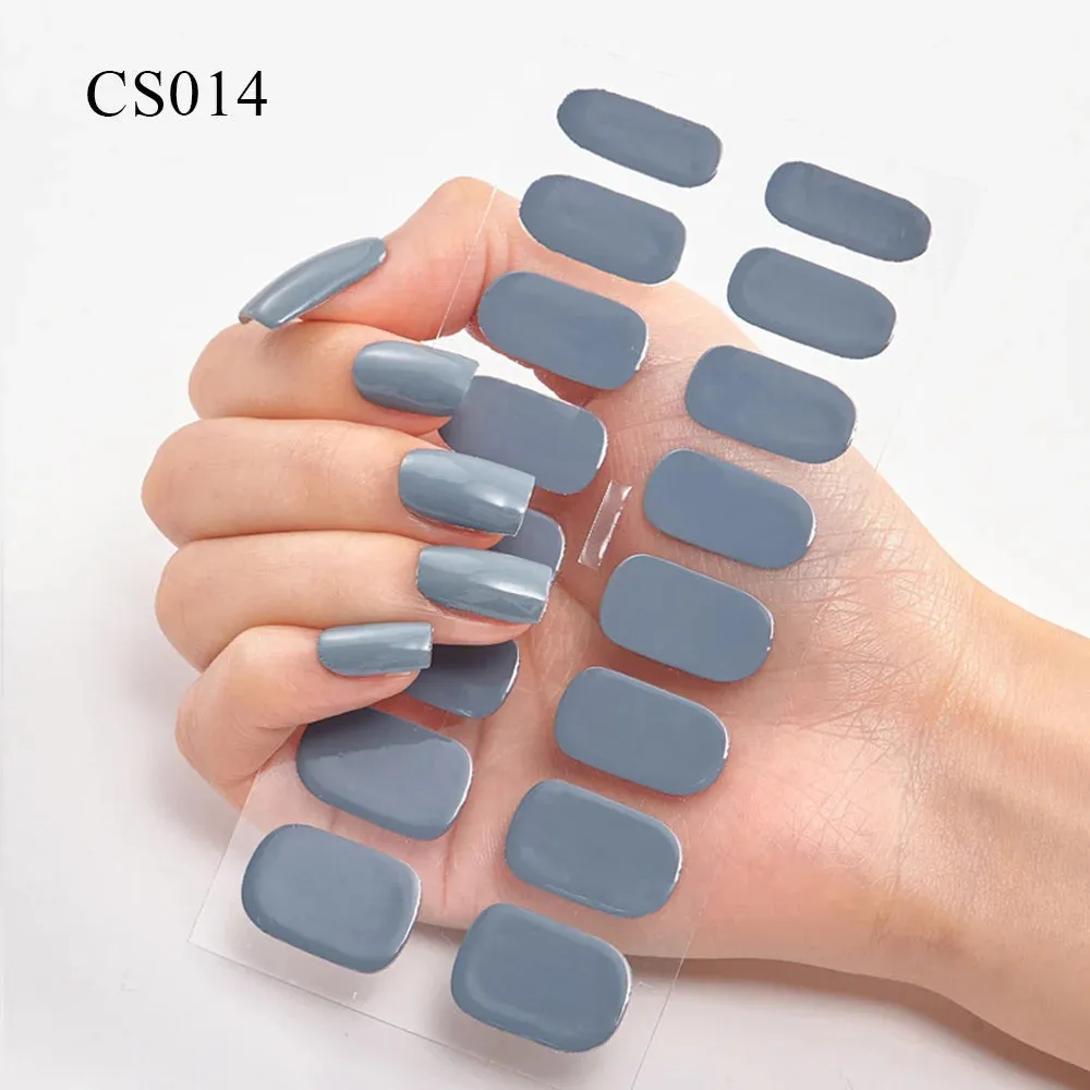 16Tips Semi-Cured French UV Nail Sticker Long-Lasting Solid Nail Wraps Sticker Fast-strong LED Lamp Gel Slider Nail Extension