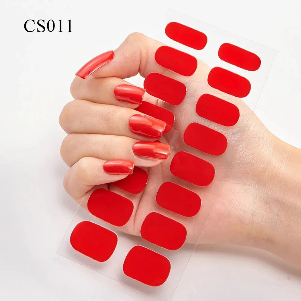 16Tips Semi-Cured French UV Nail Sticker Long-Lasting Solid Nail Wraps Sticker Fast-strong LED Lamp Gel Slider Nail Extension