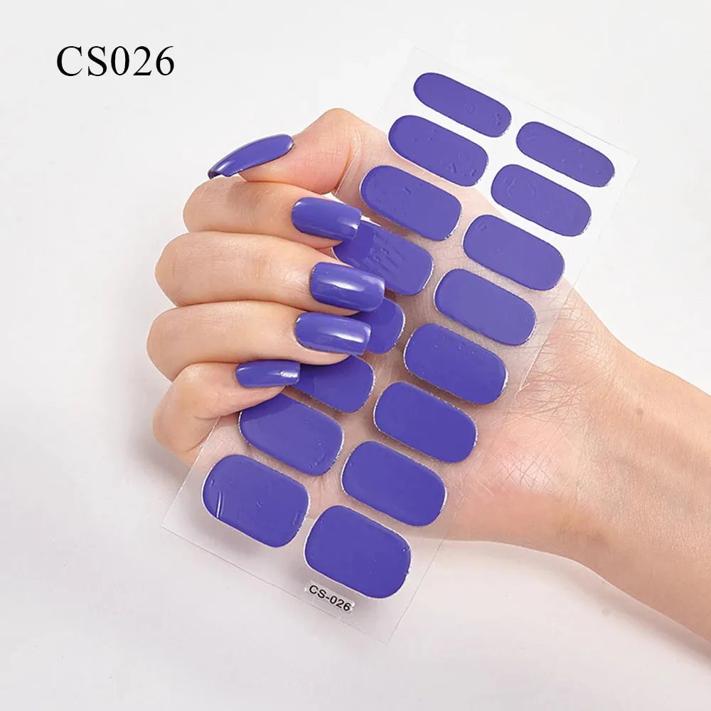 16Tips Semi-Cured French UV Nail Sticker Long-Lasting Solid Nail Wraps Sticker Fast-strong LED Lamp Gel Slider Nail Extension