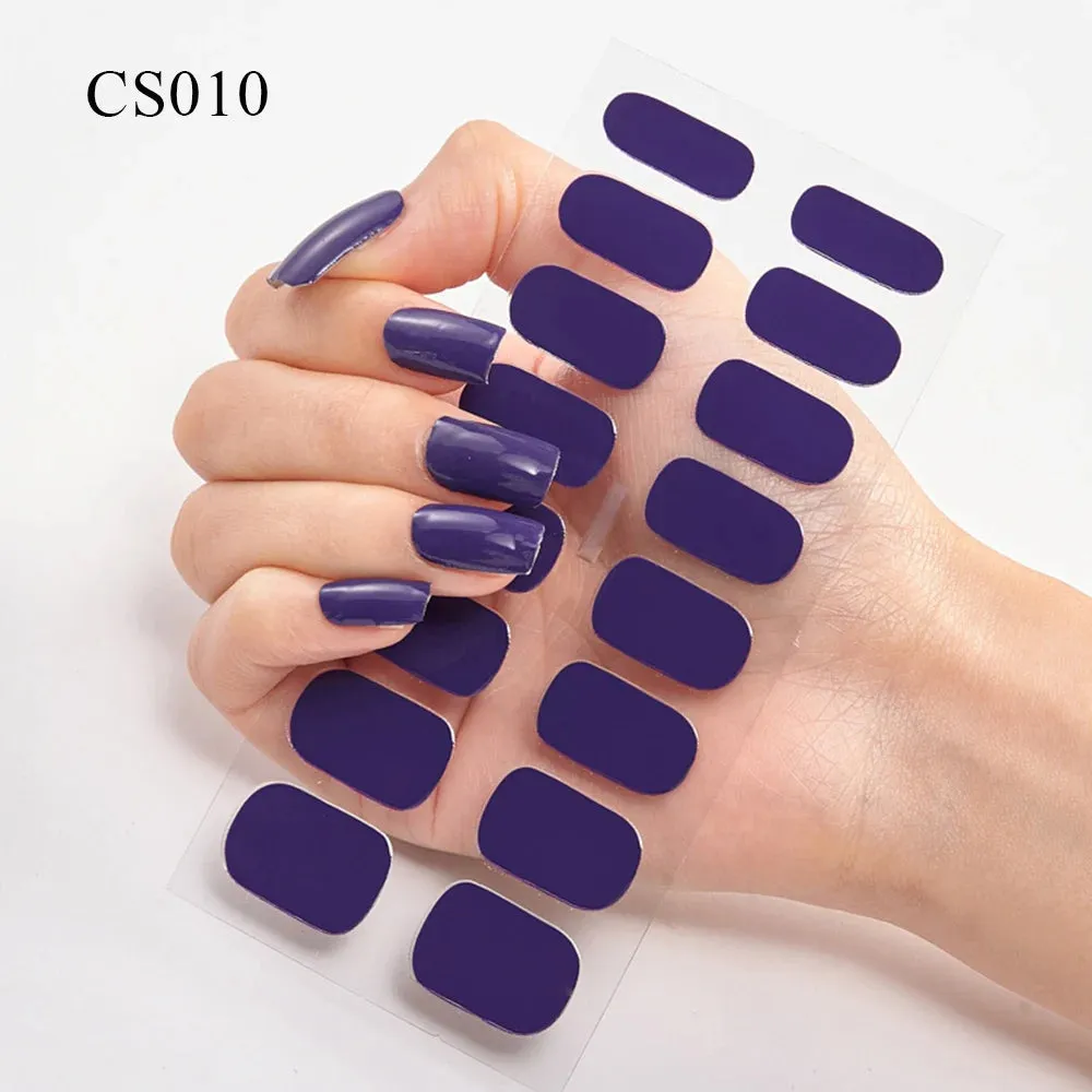 16Tips Semi-Cured French UV Nail Sticker Long-Lasting Solid Nail Wraps Sticker Fast-strong LED Lamp Gel Slider Nail Extension