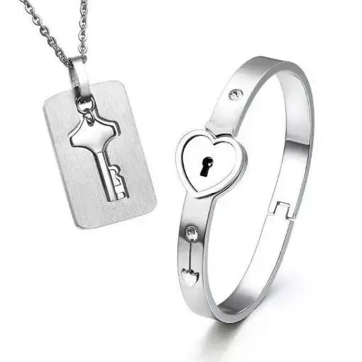 2 Pcs/set Couple Concentric Lock Bracelet Necklace A Pair of Trendy Brand Necklaces Female Bracelet Creative Male Key Interlock