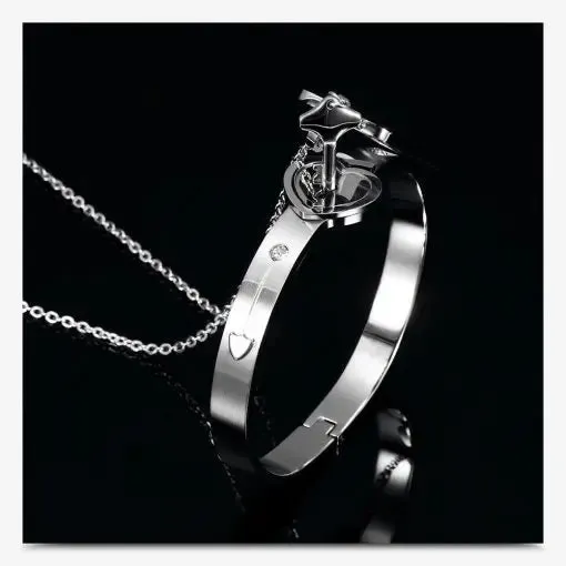 2 Pcs/set Couple Concentric Lock Bracelet Necklace A Pair of Trendy Brand Necklaces Female Bracelet Creative Male Key Interlock