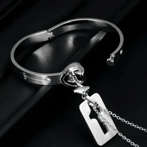2 Pcs/set Couple Concentric Lock Bracelet Necklace A Pair of Trendy Brand Necklaces Female Bracelet Creative Male Key Interlock