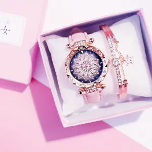 2020 Women Watches Set Starry Sky Ladies Bracelet Watch Casual Leather Sports Quartz Wristwatch Clock Relogio Feminino
