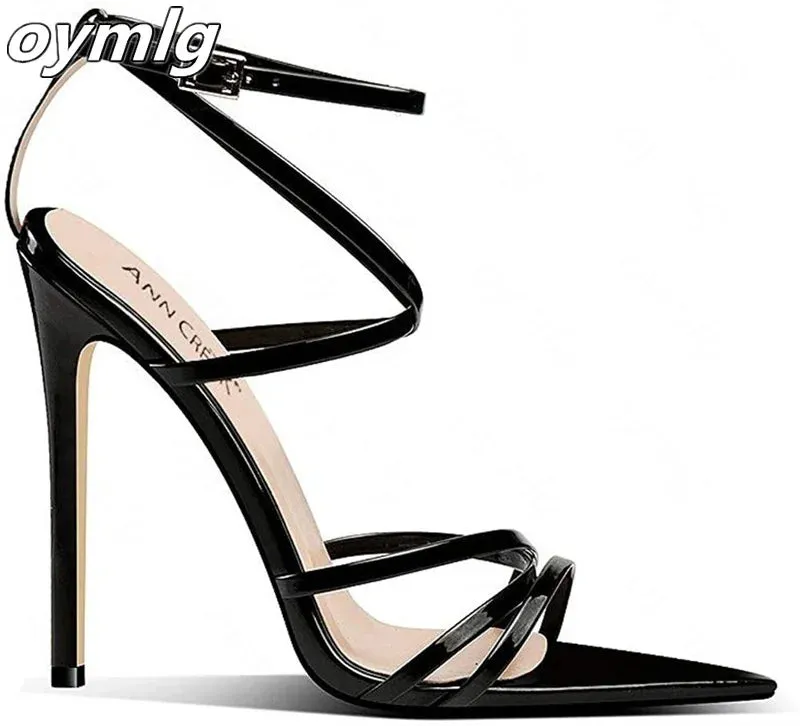 2022 new pointed buckle strap stiletto sandals women's large size 43 word strap fashion sandals slippers women shoes high heel