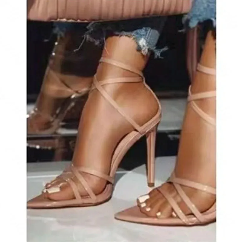 2022 new pointed buckle strap stiletto sandals women's large size 43 word strap fashion sandals slippers women shoes high heel