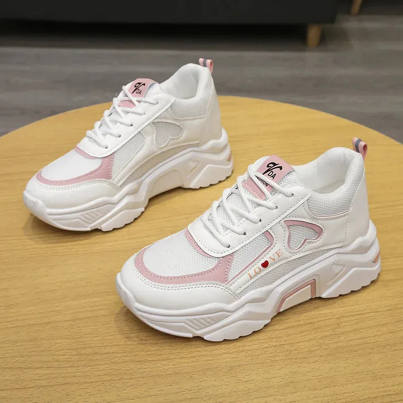 2024 New Letter Graphic Lace-up Wedge Sneakers Women Breath Thick Bottom Shoes Lace-Up Flat Leisure Shoes Outside Fashion Casual