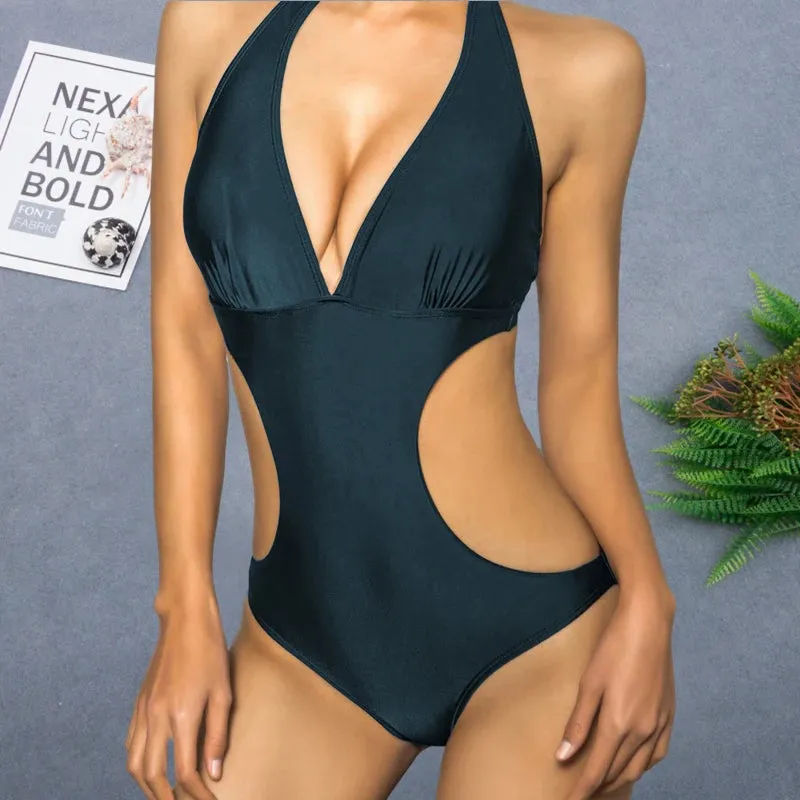 2024 Sexy White Halter Cut Out Bandage Trikini Swim Bathing Suit Monokini Push Up Brazilian Swimwear Women One Piece Swimsuit