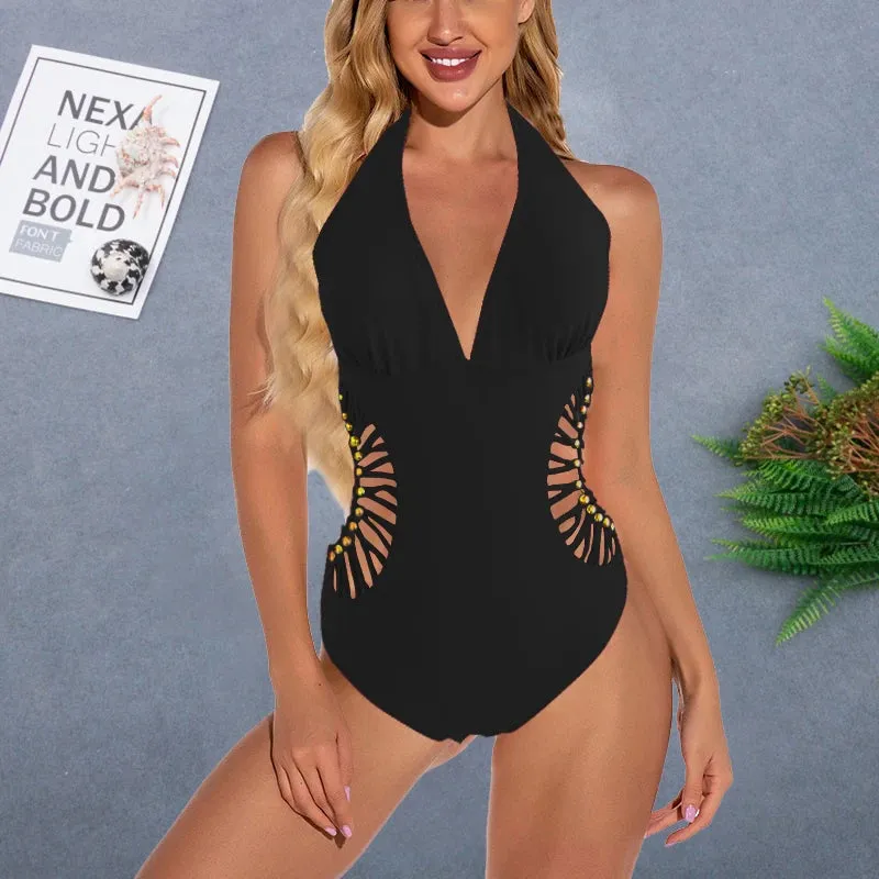 2024 Sexy White Halter Cut Out Bandage Trikini Swim Bathing Suit Monokini Push Up Brazilian Swimwear Women One Piece Swimsuit
