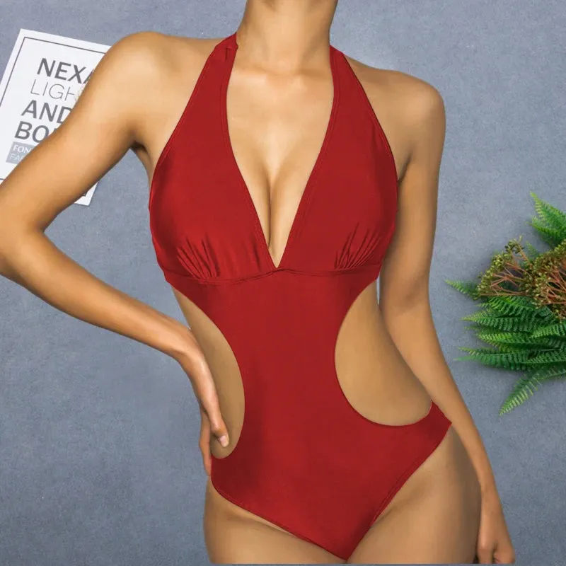 2024 Sexy White Halter Cut Out Bandage Trikini Swim Bathing Suit Monokini Push Up Brazilian Swimwear Women One Piece Swimsuit