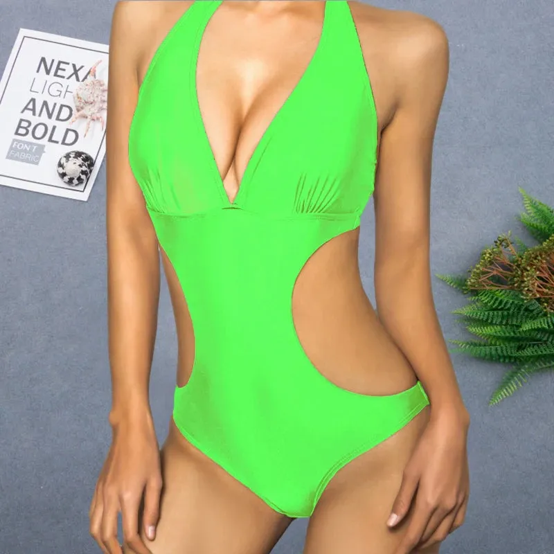 2024 Sexy White Halter Cut Out Bandage Trikini Swim Bathing Suit Monokini Push Up Brazilian Swimwear Women One Piece Swimsuit